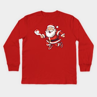 Smilling Santa playing pickleball Kids Long Sleeve T-Shirt